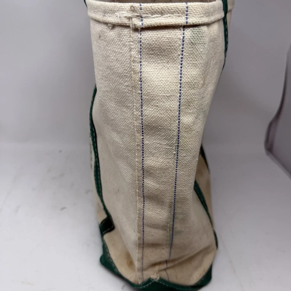 VTG 80s LL Bean Boat & Tote Bag USA Canvas Green Pine Cones Tree Oak Medium
